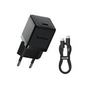 Baseus Palm Fast Nabíječka USB-C 20W + Datový Kabel USB-C/USB-C 1m Black