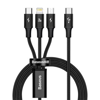 Baseus Rapid Series 3v1 Fast Charging Datový Kabel USB-C - USB-C/Lightning/MicroUSB 20W 1.5m Black