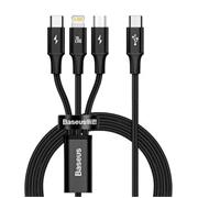 Baseus Rapid Series 3v1 Fast Charging Datový Kabel USB-C - USB-C/Lightning/MicroUSB 20W 1.5m Black
