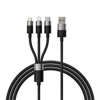 Baseus StarSpeed 3v1 Fast Charging Datový Kabel USB-A - USB-C/Lightning/MicroUSB 20W 3.5A 0.6m Black