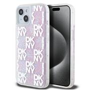 DKNY Liquid Glitter Checkered Pattern Zadní Kryt pro iPhone 15 Pink