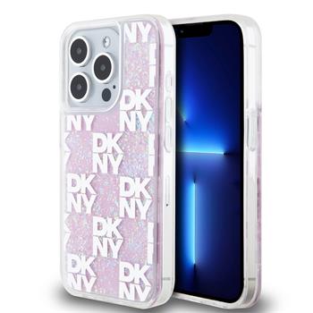 DKNY Liquid Glitter Checkered Pattern Zadní Kryt pro iPhone 15 Pro Pink