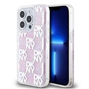 DKNY Liquid Glitter Checkered Pattern Zadní Kryt pro iPhone 15 Pro Pink