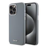 DKNY Liquid Silicone Silver Metal Logo Magsafe Zadní Kryt pro iPhone 15 Pro Max Grey