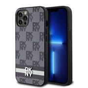 DKNY PU Leather Checkered Pattern and Stripe Zadní Kryt pro iPhone 12/12 Pro Black