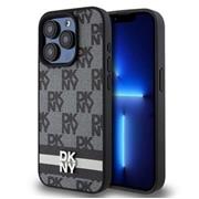 DKNY PU Leather Checkered Pattern and Stripe Zadní Kryt pro iPhone 13 Pro Black