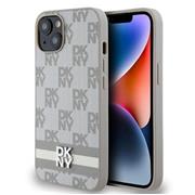 DKNY PU Leather Checkered Pattern and Stripe Zadní Kryt pro iPhone 14 Beige