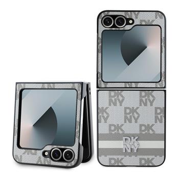 DKNY PU Leather Checkered Pattern and Stripe Zadní Kryt pro Samsung Galaxy Z Flip 6/7 FE Beige