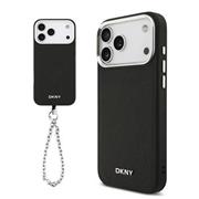 DKNY PU Leather Metal Logo Wrist Chain MagSafe Zadní Kryt pro iPhone 17 Pro Max Black