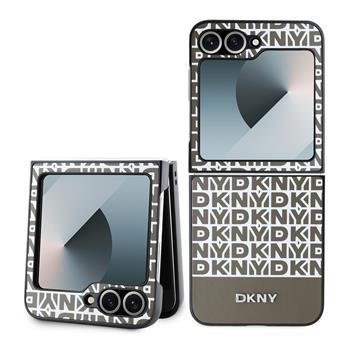 DKNY PU Leather Repeat Pattern Bottom Stripe Zadní Kryt pro Samsung Galaxy Z Flip 6/7 FE Brown