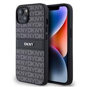 DKNY PU Leather Repeat Pattern Tonal Stripe Zadní Kryt pro iPhone 14 Black