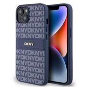 DKNY PU Leather Repeat Pattern Tonal Stripe Zadní Kryt pro iPhone 14 Blue