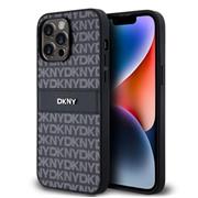 DKNY PU Leather Repeat Pattern Tonal Stripe Zadní Kryt pro iPhone 14 Pro Black