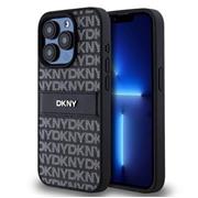 DKNY PU Leather Repeat Pattern Tonal Stripe Zadní Kryt pro iPhone 14 Pro Max Black