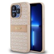 DKNY PU Leather Repeat Pattern Tonal Stripe Zadní Kryt pro iPhone 14 Pro Max Pink