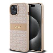 DKNY PU Leather Repeat Pattern Tonal Stripe Zadní Kryt pro iPhone 15 Pink