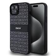 DKNY PU Leather Repeat Pattern Tonal Stripe Zadní Kryt pro iPhone 15 Plus Black