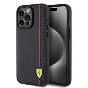 Ferrari PU Leather Carbon Vertical Red Line Zadní Kryt pro iPhone 15 Pro Max Black