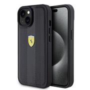 Ferrari PU Leather Hot Stamp Groove Pattern Zadní Kryt pro iPhone 15 Black
