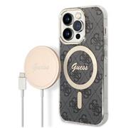 Guess 4G MagSafe Kompatibilní Zadní Kryt + Bezdrátová Nabíječka pro iPhone 14 Pro Black