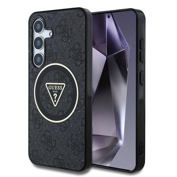 Guess IML 4G Glitter and Triangle Logo MagSafe Zadní Kryt pro Samsung Galaxy S25 Black