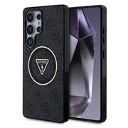 Guess IML 4G Glitter and Triangle Logo MagSafe Zadní Kryt pro Samsung Galaxy S25 Ultra Black