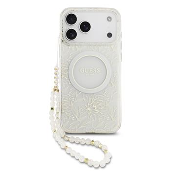Guess IML Flowers Allover Strap MagSafe Zadní Kryt pro iPhone 17 Pro Max White