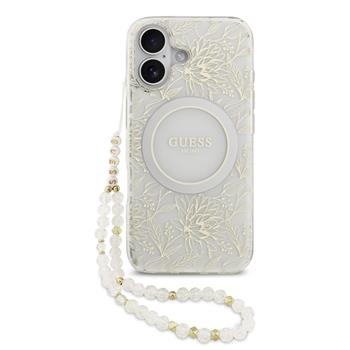 Guess IML Flowers Allover Strap MagSafe Zadní Kryt pro iPhone 17 White