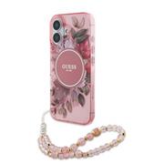 Guess IML Flowers Strap MagSafe Zadní Kryt pro iPhone 16 Plus Pink