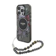 Guess IML Flowers Strap MagSafe Zadní Kryt pro iPhone 16 Pro Max Black