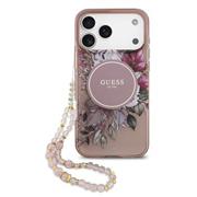 Guess IML Flowers Strap MagSafe Zadní Kryt pro iPhone 17 Pro Max Pink