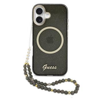 Guess IML Glitter Script Strap MagSafe Zadní Kryt pro iPhone 17 Black