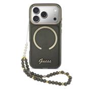 Guess IML Glitter Script Strap MagSafe Zadní Kryt pro iPhone 17 Pro Black