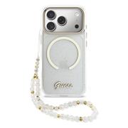 Guess IML Glitter Script Strap MagSafe Zadní Kryt pro iPhone 17 Pro Transparent