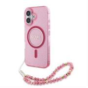 Guess IML Glitter Strap MagSafe Zadní Kryt pro iPhone 16 Plus Pink 