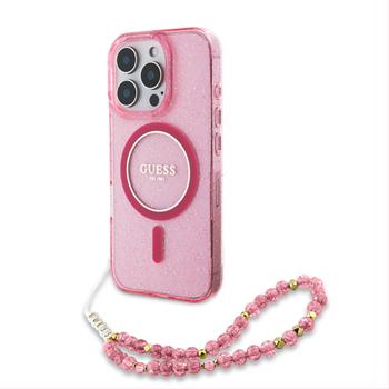 Guess IML Glitter Strap MagSafe Zadní Kryt pro iPhone 16 Pro Pink