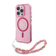 Guess IML Glitter Strap MagSafe Zadní Kryt pro iPhone 16 Pro Pink