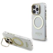 Guess IML Gold Outline Stand Camera Frame MagSafe Zadní Kryt pro iPhone 15 Pro Max Transparent