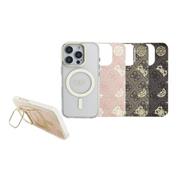 Guess PC/TPU Electroplated Stand Camera Frame MagSafe Zadní Kryt s Vyměnitelným Pozadím pro iPhone 16 Pro