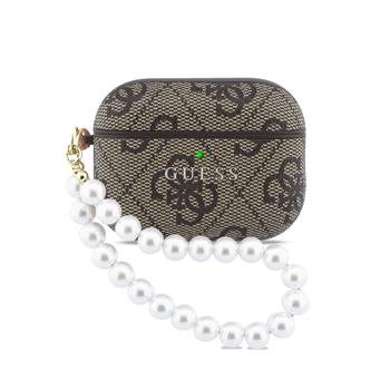 Guess PU 4G Classic Logo Pearl Strap Pouzdro pro AirPods Pro 3 Brown