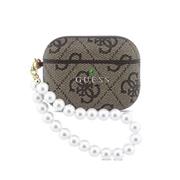Guess PU 4G Classic Logo Pearl Strap Pouzdro pro AirPods Pro 3 Brown