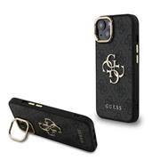 Guess PU 4G Metal Logo Stand Camera Frame Zadní Kryt pro iPhone 13 Black