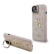 Guess PU 4G Metal Logo Stand Camera Frame Zadní Kryt pro iPhone 15 Pink