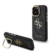 Guess PU 4G Metal Logo Stand Camera Frame Zadní Kryt pro iPhone 15 Pro Max Black