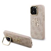 Guess PU 4G Metal Logo Stand Camera Frame Zadní Kryt pro iPhone 15 Pro Max Pink