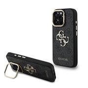 Guess PU 4G Metal Logo Stand Camera Frame Zadní Kryt pro iPhone 16 Pro Black