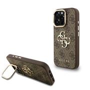 Guess PU 4G Metal Logo Stand Camera Frame Zadní Kryt pro iPhone 16 Pro Max Brown