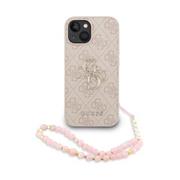 Guess PU 4G Metal Logo Strap Zadní Kryt pro iPhone 15 Pink