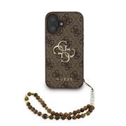Guess PU 4G Metal Logo Strap Zadní Kryt pro iPhone 16 Brown