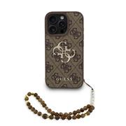 Guess PU 4G Metal Logo Strap Zadní Kryt pro iPhone 16 Pro Brown